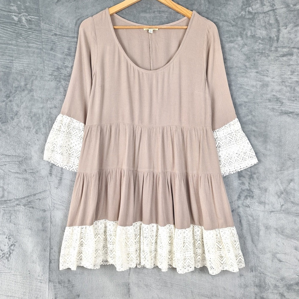 Womens Dress Medium Boho‎ Chic Tiered Lace Gauze Hippie Peasant Coastal Cowgirl